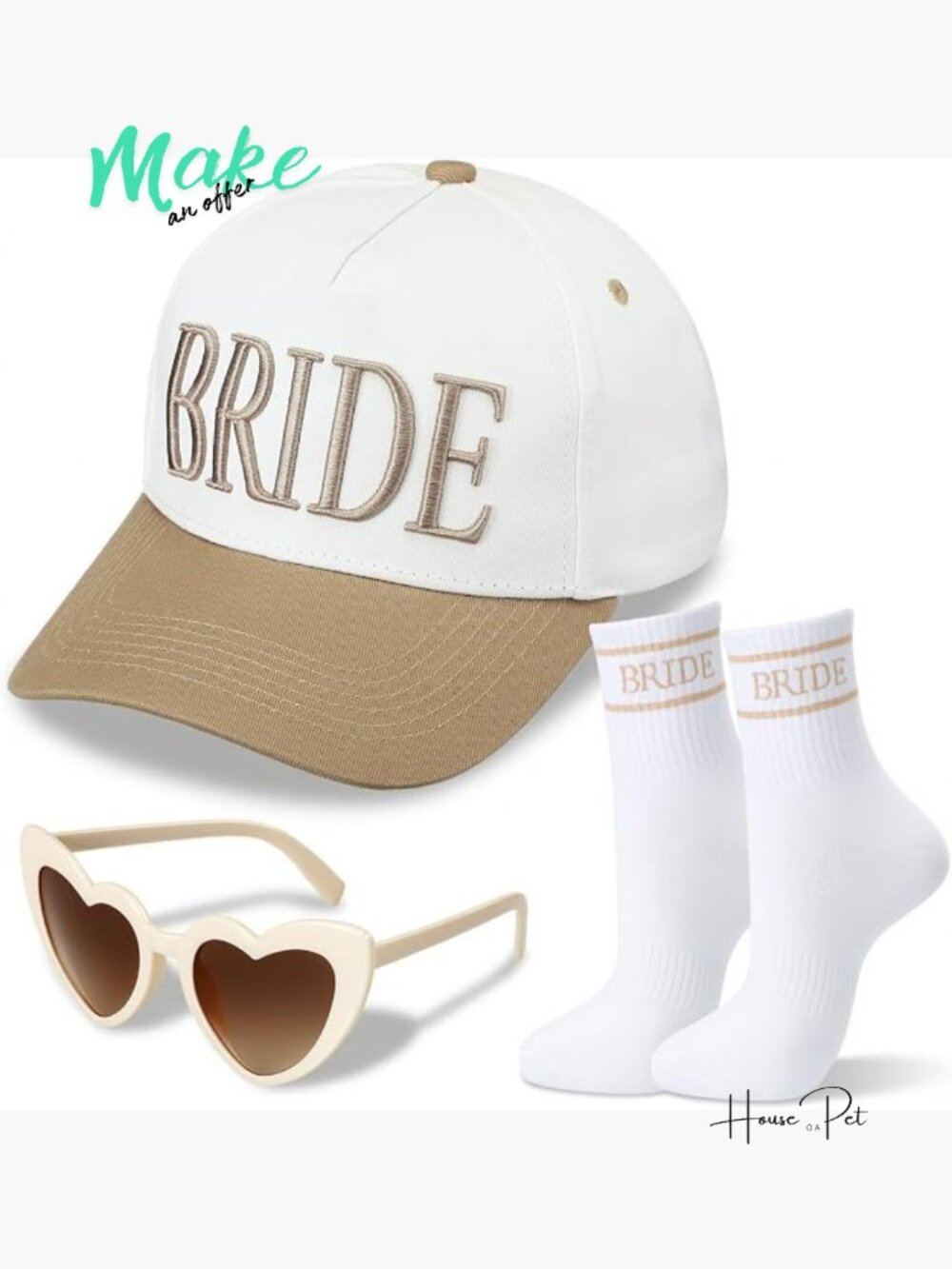 Bride Trucker Hat, Heart Sunglasses, Socks Bachelorette Party Gift Set